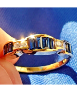 Earth mined Diamond Sapphire Deco Wedding Band Anniversary Ring Solid 18... - $2,750.25