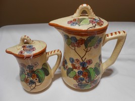 vtg Lot 2 Japanese Majolica style Pitchers with lids 6 &amp; 8 inch hand pai... - £27.13 GBP