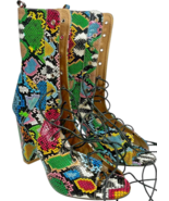 Womens Lace-up Snake Skin Print 4.25in High Heel Peep Toe Sandal 42 Boot... - $42.06