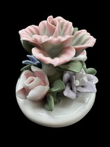 Miniature Porcelain Flower Basket Pink Blue Purple Floral Figurine State 2&quot; - $14.00