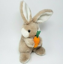 12&quot; Vintage 1985 Animal Toy Imports Brown Bunny Rabbit W/ Carrot Stuffed Plush - £33.64 GBP