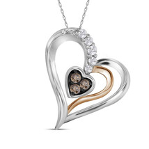 10kt Two-tone Gold Round Brown Color Enhanced Diamond Heart Pendant 1/8 Ctw - £124.96 GBP
