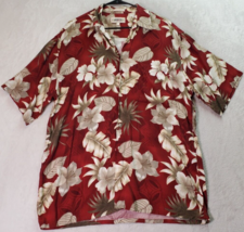 Campia Moda Shirt Men Large Red Hawaiian Rayon Short Sleeve Collared Button Down - £13.29 GBP