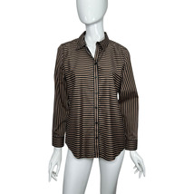 Chico’s Shirt Size 0 Small Non-Iron Tan and Black Striped Button Down Bl... - £19.12 GBP