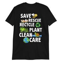 Earth Day T-Shirt Save Bees Rescue Animals Recycle Plastic Black - £15.65 GBP+