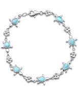 Sterling Silver Natural Larimar Turtles Bracelet - $203.77 CAD