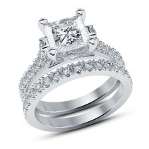 14K White Gold FN 1.30 Ct Halo Diamond Engagement Ring Wedding Band Bridal Set - £72.28 GBP