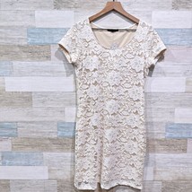 Tiana B Floral Lace Short Sleeve Sheath Dress White Beige Stretch Womens Medium - £35.22 GBP