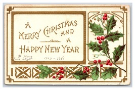 Merry Christmas Happy New Year Holly Embossed UNP DB Postcard U11 - £2.80 GBP