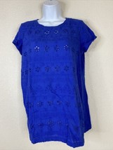 Hannah Womens Size S Blue Eyelet Embroidered T-shirt Short Sleeve Cotton - £7.29 GBP