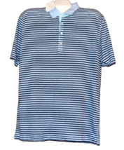120% Lino Men&#39;s Blue Stripes Linen Styled Italy Casual Polo Shirt Size 2XL - $126.22