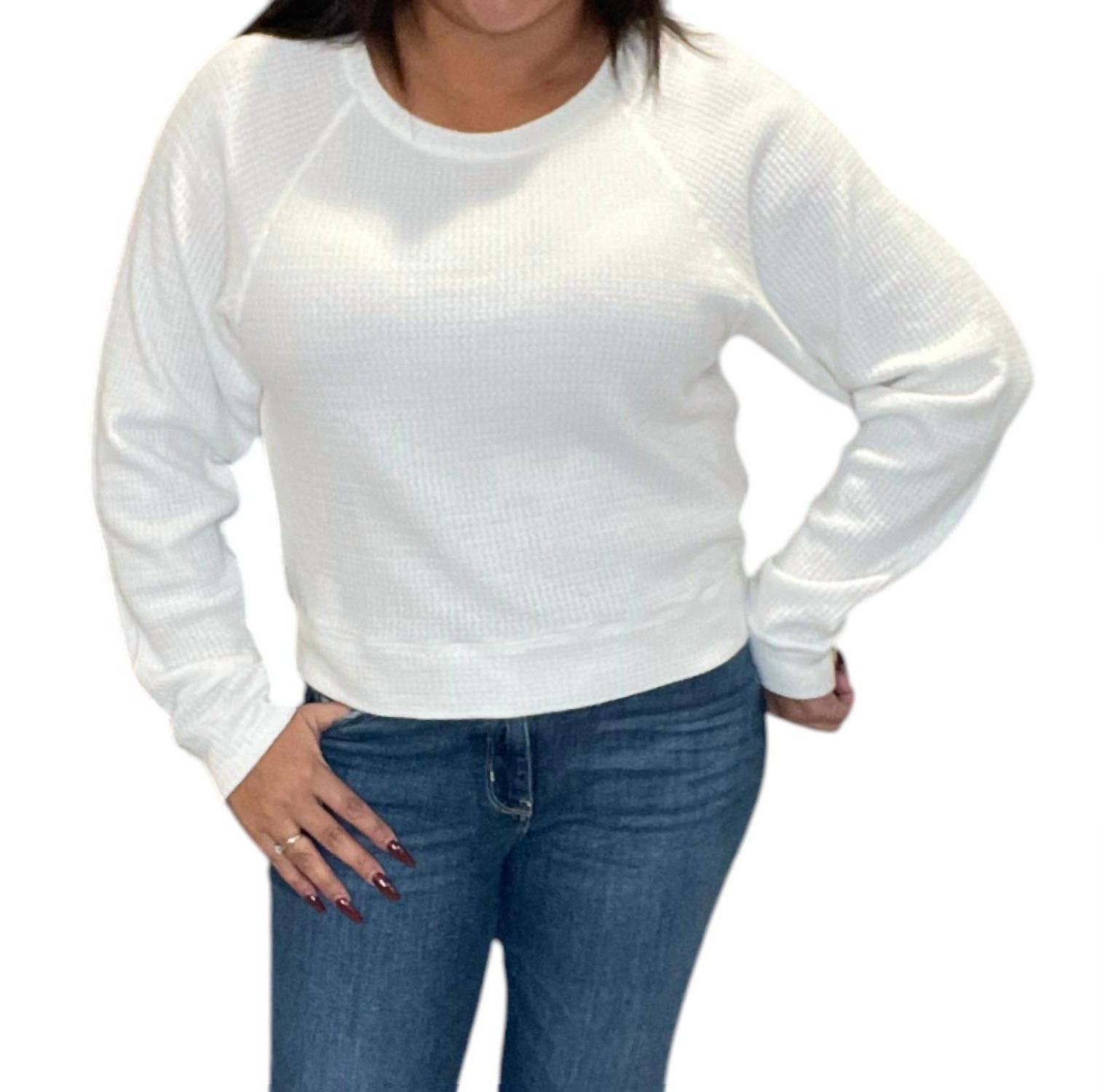 Bobi Boxy Raglan Waffle Long Sleeve Tee White - $66.04 CAD