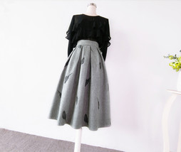 Black Pleated Midi Skirt Outfit Women Plus Size Winter Woolen Midi Skirt image 13