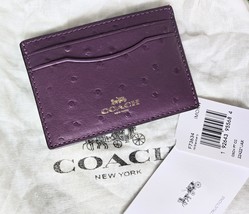 New COACH Blackberry Purple Ostrich Embossed Flat Card Case w/Dustbag - $63.35