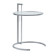 Side End Table Silver Chromed Steel Tempered Glass Top Adjust Ht Eilee-n Style - £150.24 GBP