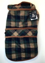 Dog Puppy Plaid Jacket w/ Button Accents Size LARGE Navy Brown Green Orange - £15.80 GBP