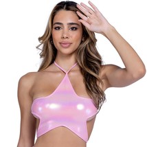 Star Shaped Crop Top Metallic Iridescent Halter Neck String Ties Baby Pi... - £22.92 GBP