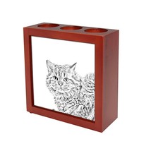 Selkirk rex longhaired - Wooden stand for candles/pens with the image of a cat ! - £15.65 GBP