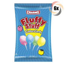 6x Bags Charms Fluffy Stuff Assorted Flavor Cotton Candy | Fat Free | 2.5oz - £18.75 GBP