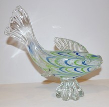 BEAUTIFUL MURANO STYLE ART GLASS GREEN BLUE &amp; WHITE FISH SCULPTURE - £74.86 GBP