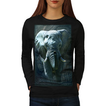 Wellcoda Huge Elephant Walk Womens Long Sleeve T-shirt, Nature Casual Design - £18.83 GBP