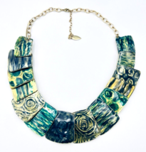 Gold Tone Coldwater Creek Teal Blue Green Enamel Swirl Necklace - £22.94 GBP