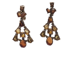 Monet Faceted Yellow Glass Rhinestone Dangle Earrings Vintage - $29.70