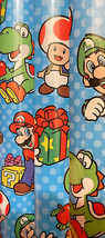 1 Roll Blue Super Mario Luigi Yoshi Birthday Christmas Wrapping Paper 70 sq - $8.00