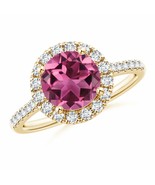 ANGARA Round Pink Tourmaline Halo Ring with Diamond Accents in 14K Gold - £2,340.35 GBP