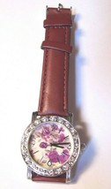 Designed by Toni Floral Dial Watch w/Red Band &amp; Stainless Steel Back  NE... - $9.00