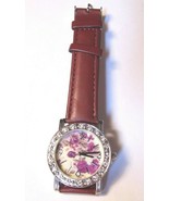 Designed by Toni Floral Dial Watch w/Red Band &amp; Stainless Steel Back  NE... - $9.00