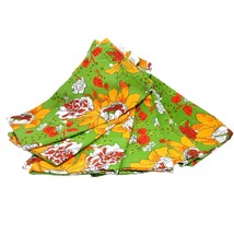 6 World Market 20" x 20" Cotton Napkins Green with Orange Flowers - £11.68 GBP