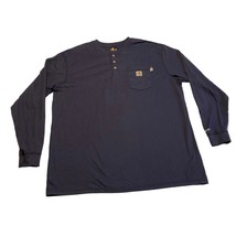 Carhartt Force Flame Resistant Long Sleeve Henley Shirt Navy Blue Cotton... - £29.58 GBP