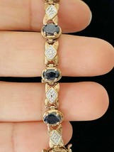 925 Silver Gold Plated 10CT Oval Simulated Blue Sapphire Bracelet - £167.08 GBP