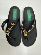 Grandco Womens Sandals Size 7 Black Gold Beaded Thong Slip On Flip Flops - $18.48