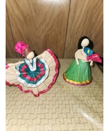 Handmade Corn Husk Dolls Dancing Girls Mexican  Lot of 2 Vintage - $21.72 CAD