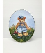 Very Cute Oval Teddy Bear Canvas Painting Signed kids room decore Maryan... - $43.87 CAD