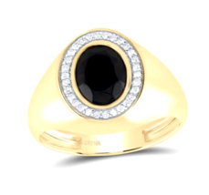 1/6 ctw  Natural Diamond 9X7mm Oval Black Onyx Mens Ring Size 10 - £1,026.48 GBP