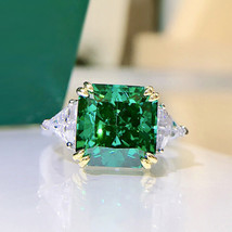 100% 925 Sterling Silver 10*10mm Emerald High Carbon Diamond Rings For Women  - £119.87 GBP