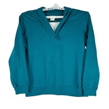 Blair Teal V-Neck Long Sleeve Pullover Sweatshirt Size L Cotton Blend - $19.32