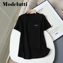 Modelutti 2022 New Summer Fashion Slim Round Neck With Inlaid Short Sleeve T-shi - £84.83 GBP