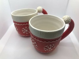 SET OF TWO (2) CHRISTMAS &quot;SANTA HAT&quot; MUGS, Dishwasher &amp; Microwave Safe, ... - £18.94 GBP