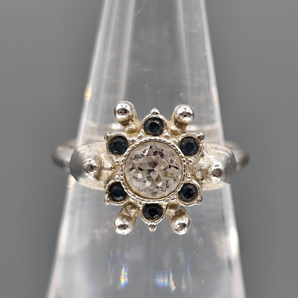 Vintage Avon Crystal Ring Starsong Silver Tone Clear Blue Flower Size 6.5 - $14.99