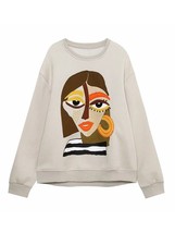 Tangada Women Fashion Embroidery Fleece Sweatshirts Oversize Long Sleeve Loose H - £93.59 GBP