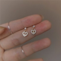 925 Silver European Small Crystal Heart Plating 14k Gold Stud Earrings Women Fas - £10.53 GBP