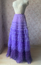 Purple Tiered Tulle Maxi Skirt Outfit Women Plus Size Tiered Ball Gown image 2