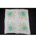BEAUTIFUL SHEER HANDKERCHIEF 13&quot; x 14&quot;  FLORAL BOUQUET PATTERN  - $6.61 CAD