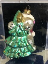 Christopher Radko InspGlass Polar Bear With Xmas Tree Christmas Ornament Mercury - $26.59
