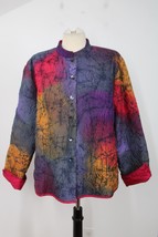 Chico&#39;s 3 Multi Dyed Quilted Button-Front Silk Jacket - £22.40 GBP