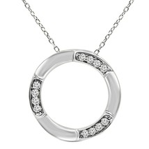 1/8 CTW Real Moissanite Circle Pendant Necklace 14K White Gold Plated Silver - £43.19 GBP